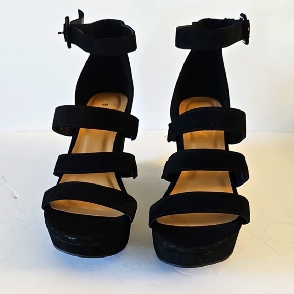 BAMBOO Black Platform Strappy Heels - Picture 5 of 9